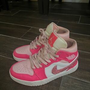 Pink and White High-Top Sneakers air jordan.custom made